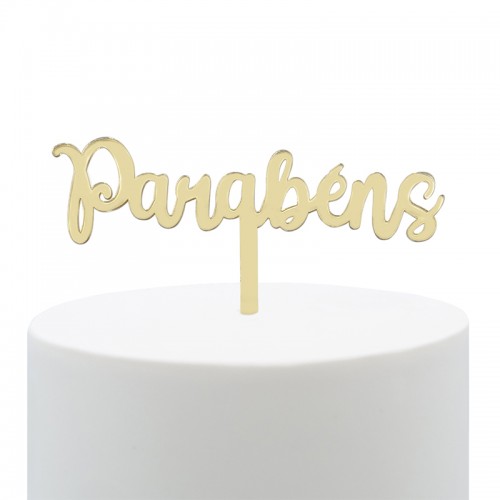 Topo Bolo Parabéns Dourado